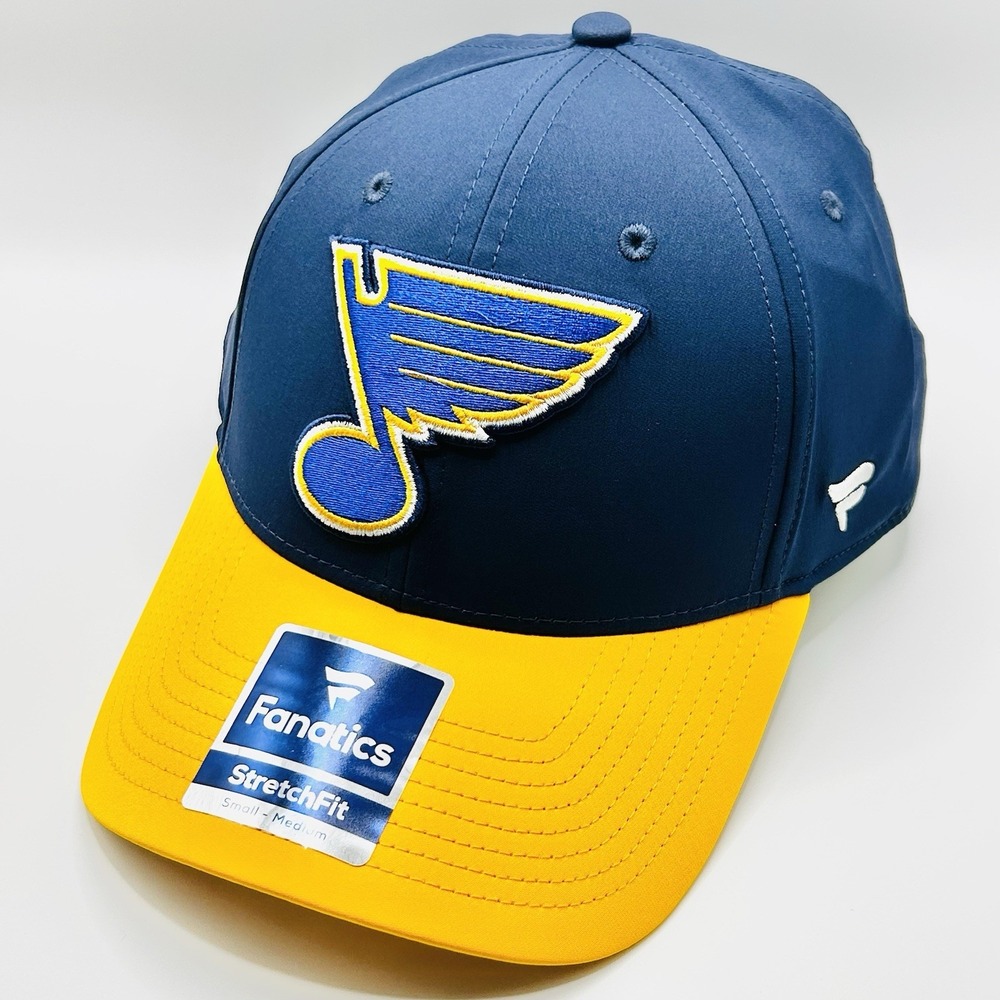 St. Louis Blues Fanatics 2-Tone Logo Stretch Fit Hat Cap S/M Blue NHL Hockey